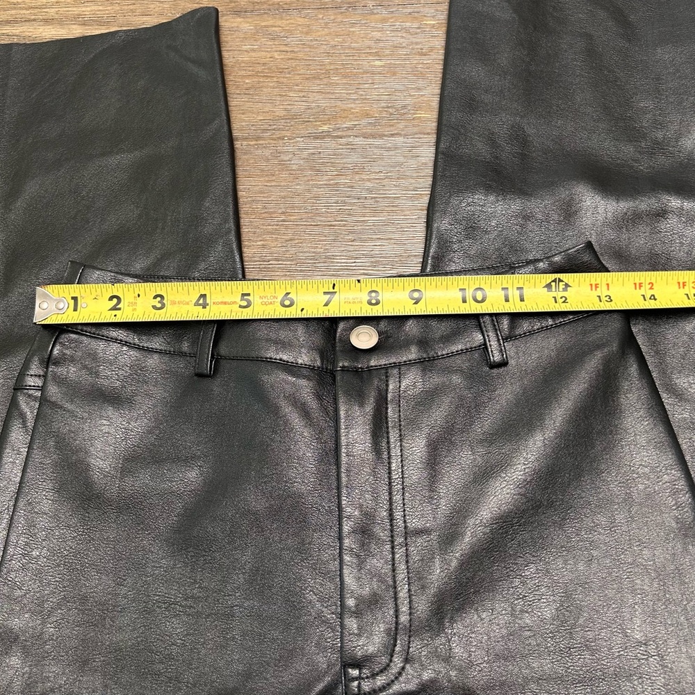 Princess Polly Black Faux Leather Pants High Waisted Straight Leg Raw Hem size 2 - Picture 5 of 12